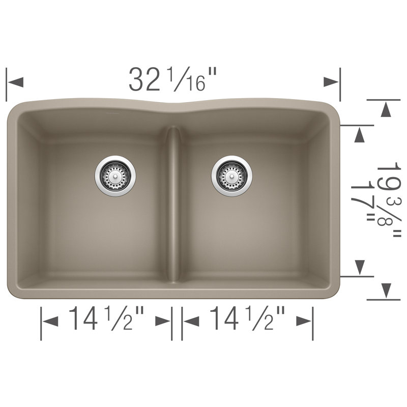 Évier de cuisine à double cuve en granite Diamond L 36 po x l 19 po avec crépine Diamond Silgranit, Truffe