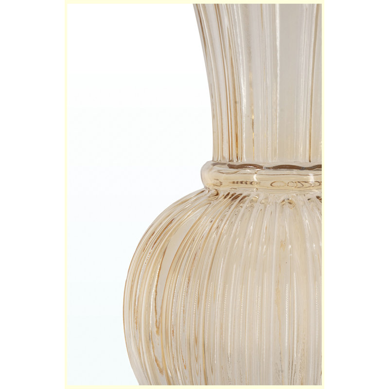 Vase décoratif en verre ambré 6,3 x 11,4 pouces avec texture nervurée et col évasé, vase en verre décoratif