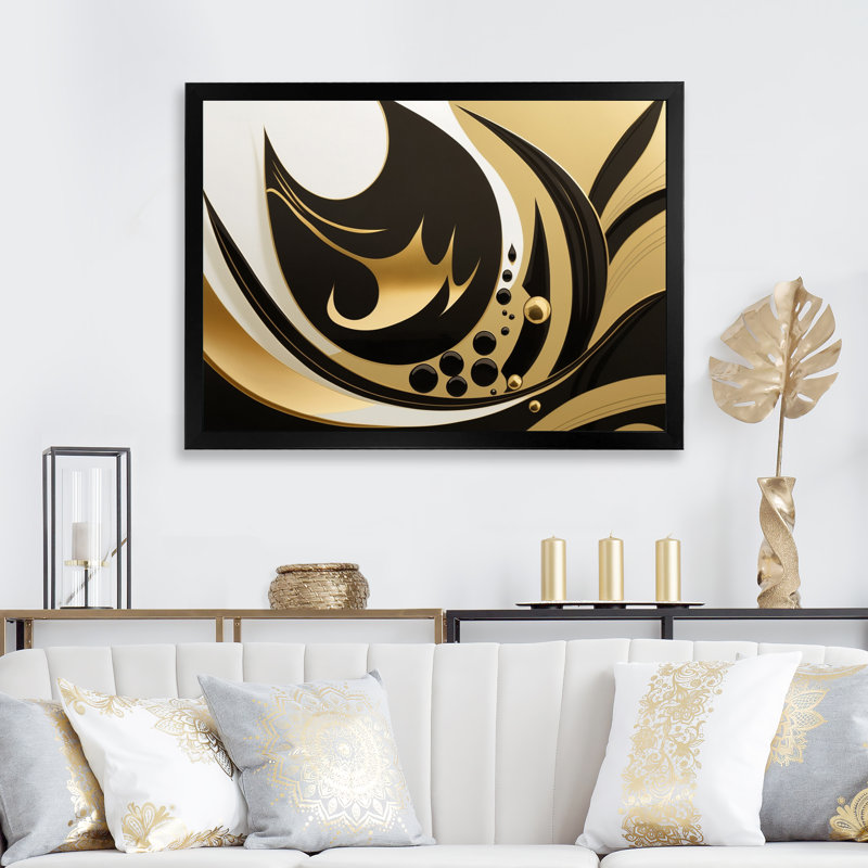 " Golden Circular Universe VII ", Black Picture Framed, 16" H x 32" W x 1" D