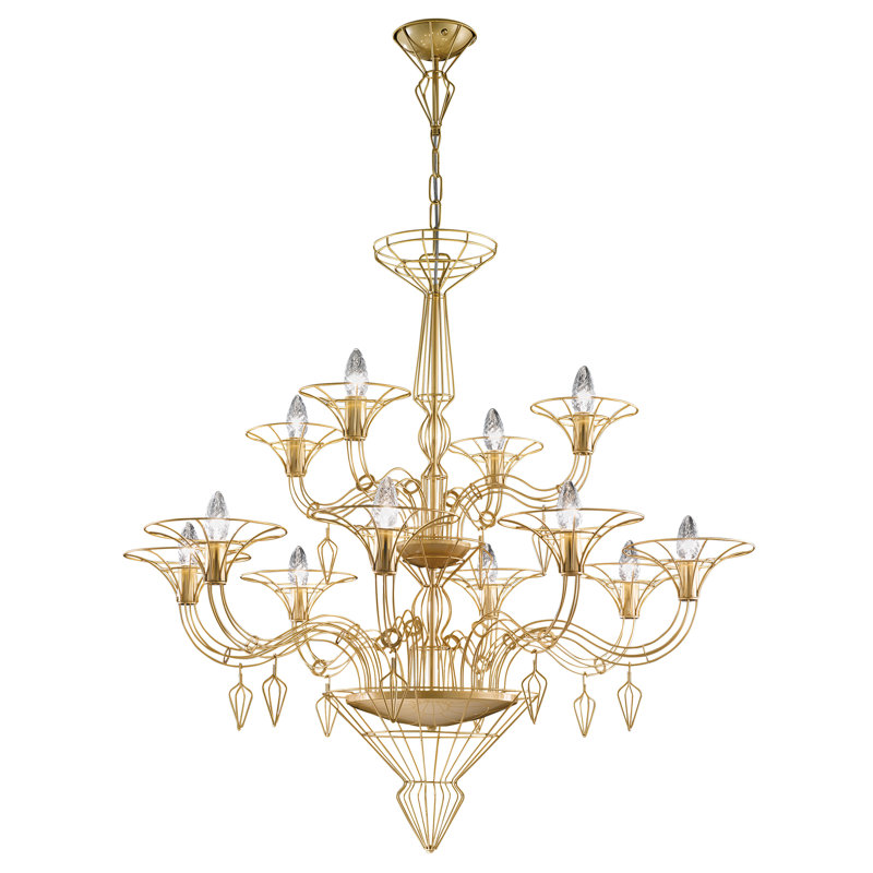 Dedalo 12 - Light Chandelier, Satin Gold
