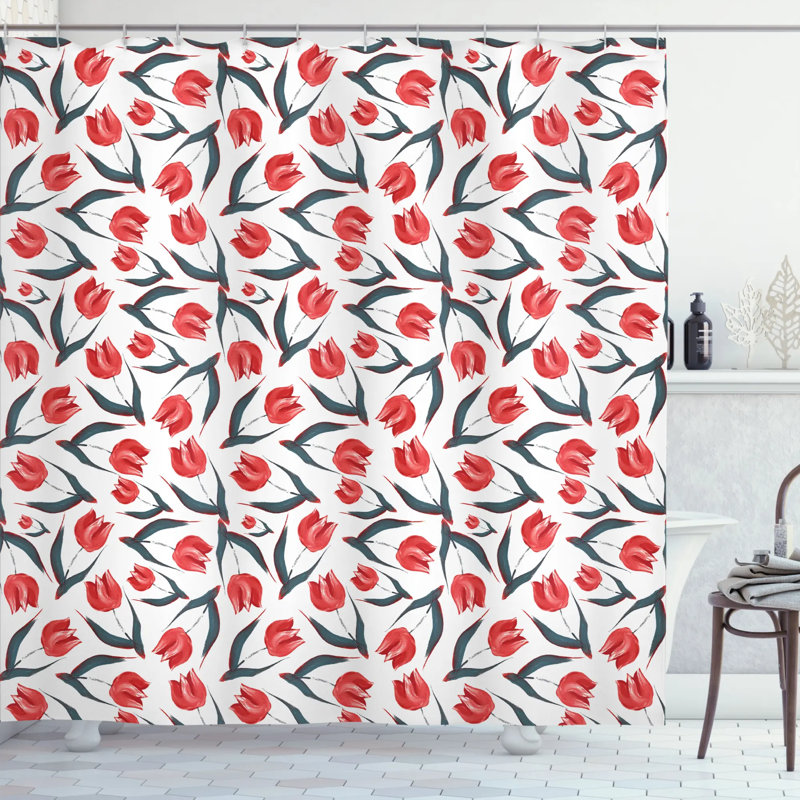 Ensemble de rideau de douche rétro inspired tulipes, H 75 po x l 69 po