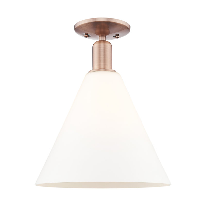 Plafonnier semi-encastré 1 lumière Arcadia - Berkshire Glass, Cuivre antique, H 14,5 po x l 12 po x P 12 po, Blanc mat