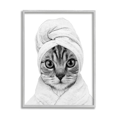 Drôle de chat en peignoir gris, estampe numérique par Annalisa Latella