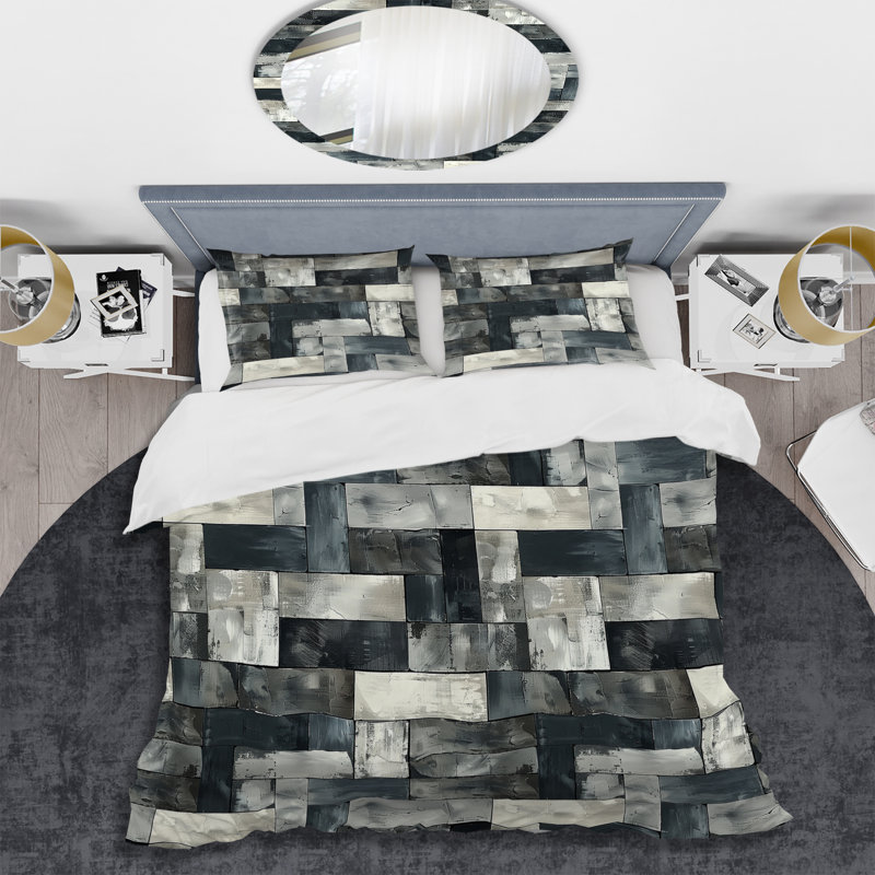 Ensemble de housse de couette gris Midcentury Geometrie II, Housse de couette très grand et 2 très grandes t