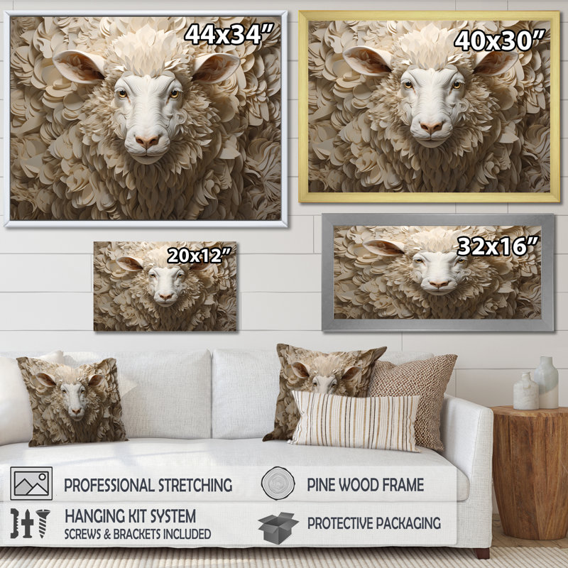 Cozy beige minimalisme mouton I sur toile, Cadre flottant noir, 30" H x 40" W