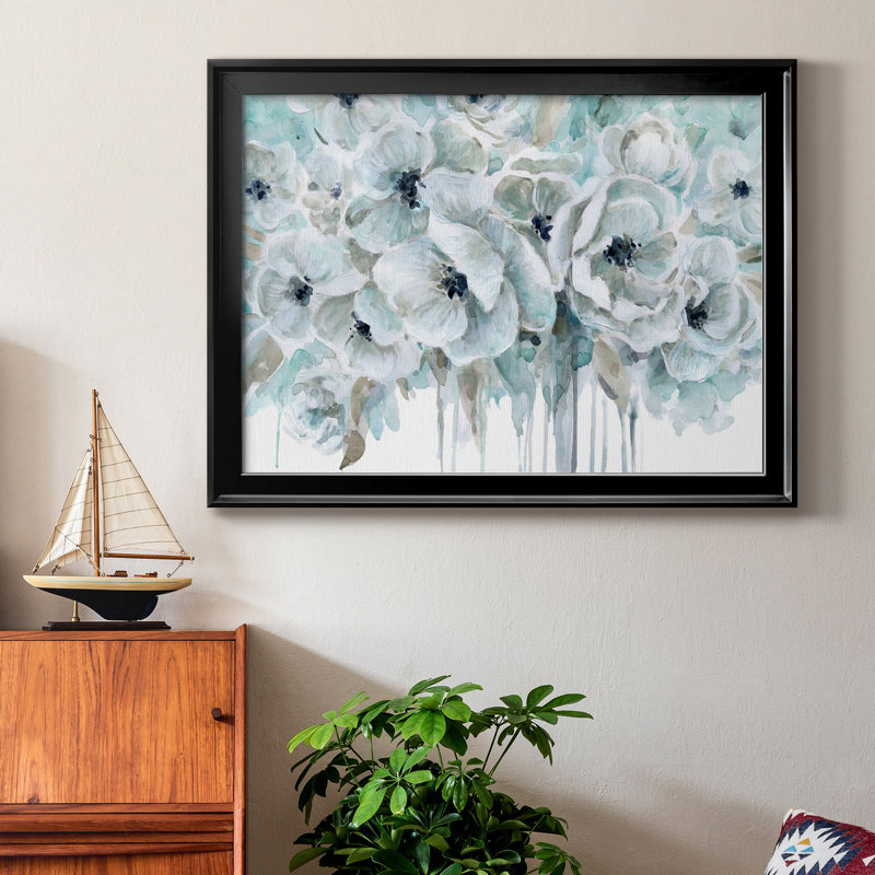Bleu sarcelle harmonie II - peinture encadrée, H 30,5 po x l 42,5 po x P 1,5 po, Toile avec cadre noir, Pas de tapis