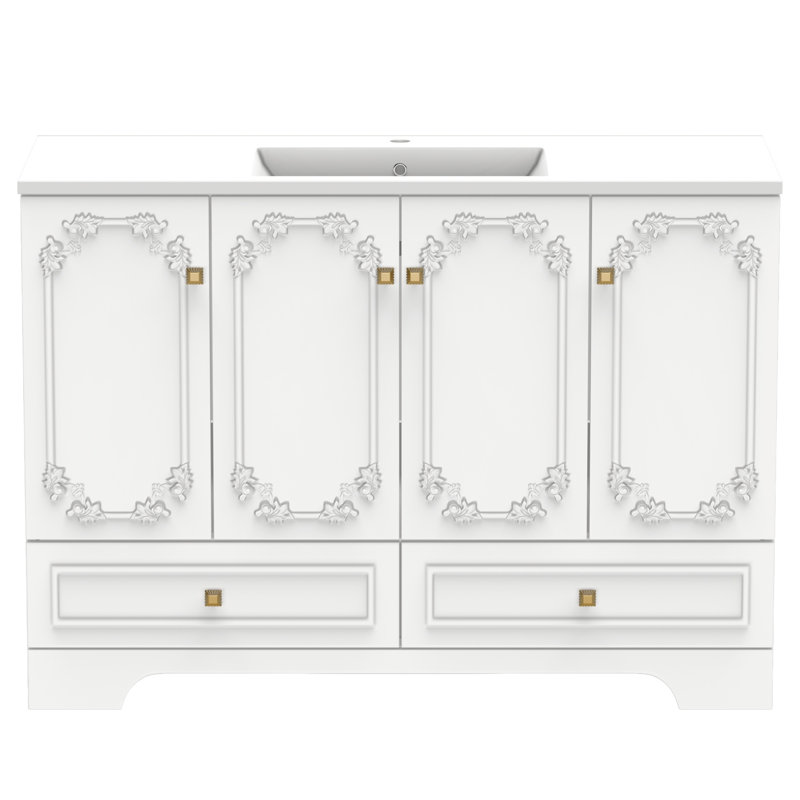 Meuble-lavabo simple de style français de 122 cm (48 po) avec dessus en résine blanche, Black