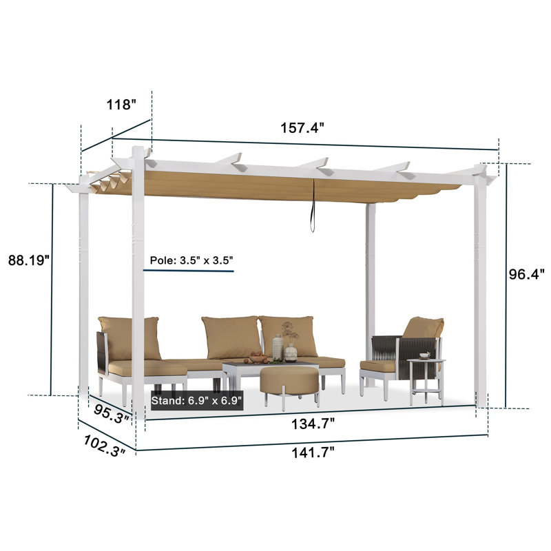 4m x 3m Aluminium Pergola, Khaki