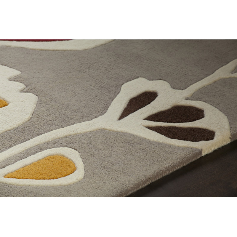 Tapis d'intérieur en laine touffeté à la main gris et jaune Cox Authentic, 5 pi x 7 pi 6 po