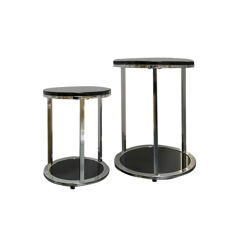 Ayeshia Floor Shelf Side Table Set, Black