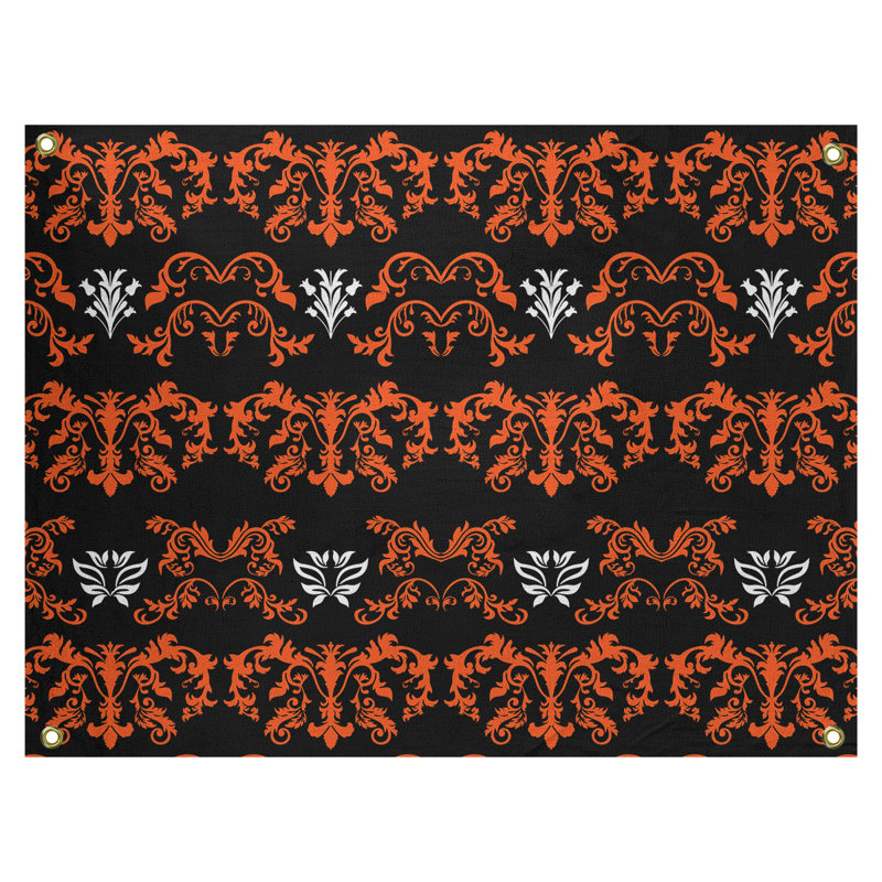 Tapisserie baroque en polyester polyester Cincinnati, H 59 po x l 80 po, Noir / orange / blanc