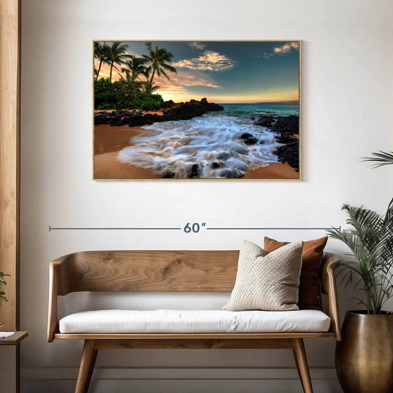 Maui, baie de Makena, Borasisi, Cadre flottant en bois naturel, 43 po x 29 po