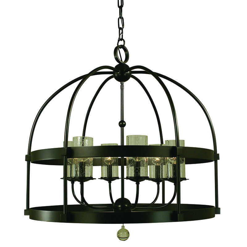 Lustree géométrique 6 lumières lanterne Reepham, Bronze acajou
