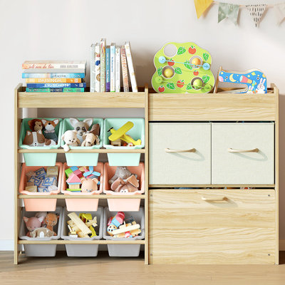 Solid Pine Wood Toy Organizer - Toy Organizers And Storage, Toy Storage With Bins And Drawers, Toy Storage Organizer For Kids Room, Playroom, Nursery