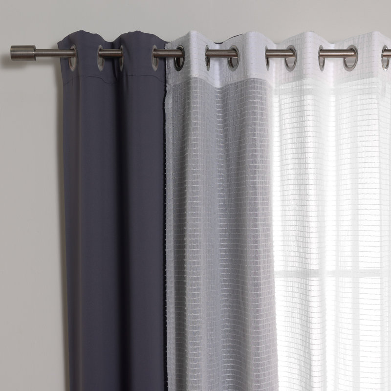 Brunos Mix & Match Striped Room Darkening and Sheer Grommet Curtain Panels, 52" W x 96" L, Dark Gray