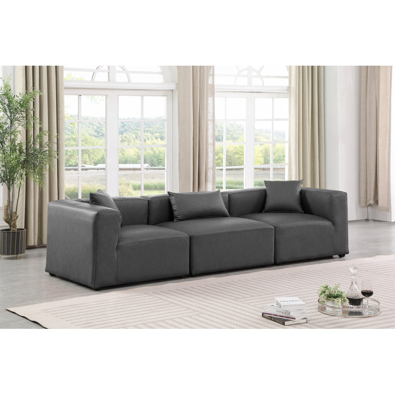 Canapé modulaire en similicuir 3 pièces Houswerth, Gris anthracite en cuir végétalien