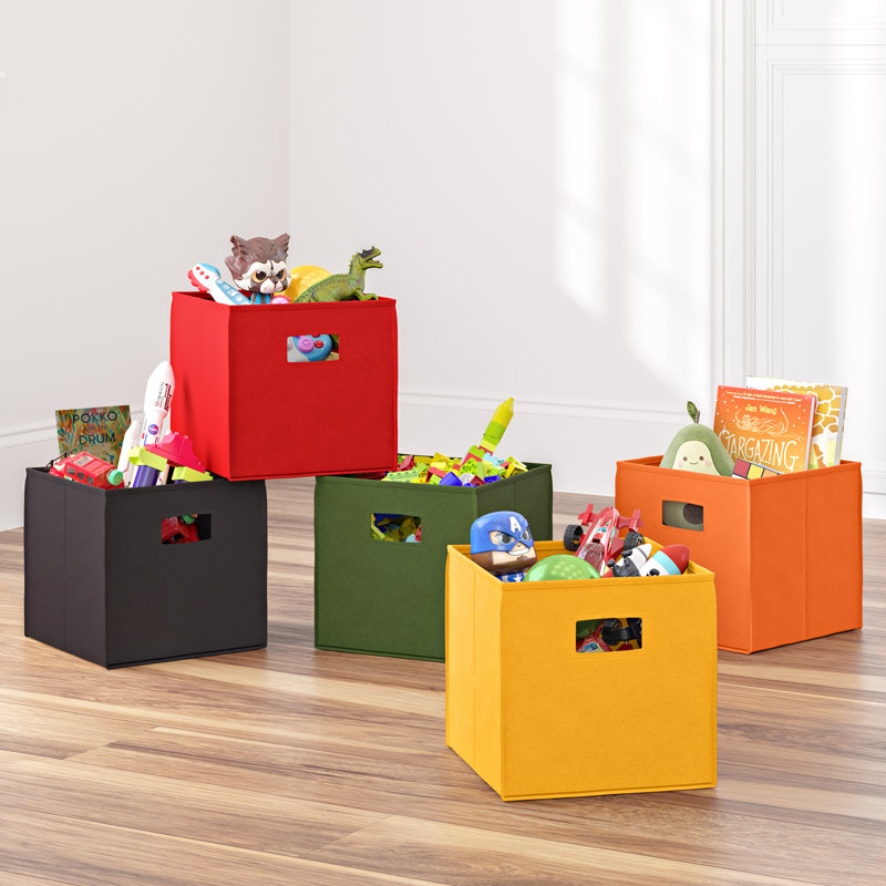 Olive Green Collapsible Plastic Cube Storage Bins, Set of 2