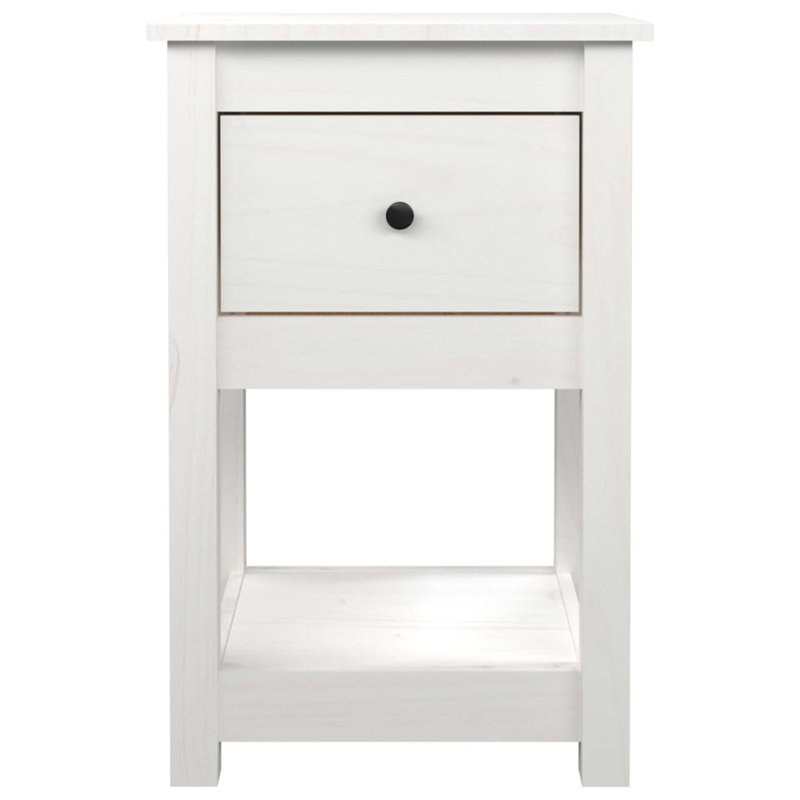 40cm W Solid Wood Bedside Table, White, Set of 2