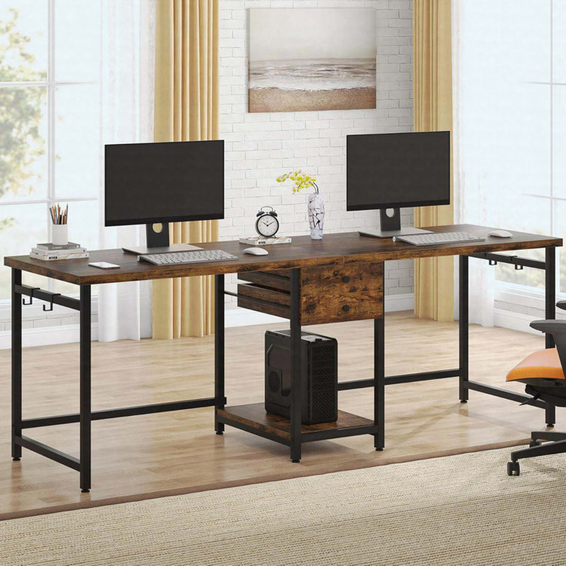 Jenacia Metal Base Computer Desk, Brown/Black