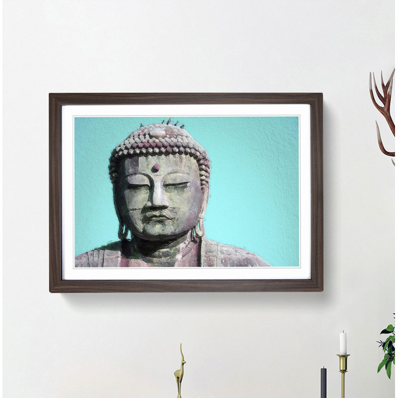 The Great Buddha of Kamakura in Japan - Picture Frame Painting Print, Walnut Framed, 36cm H x 48cm W x 2cm D