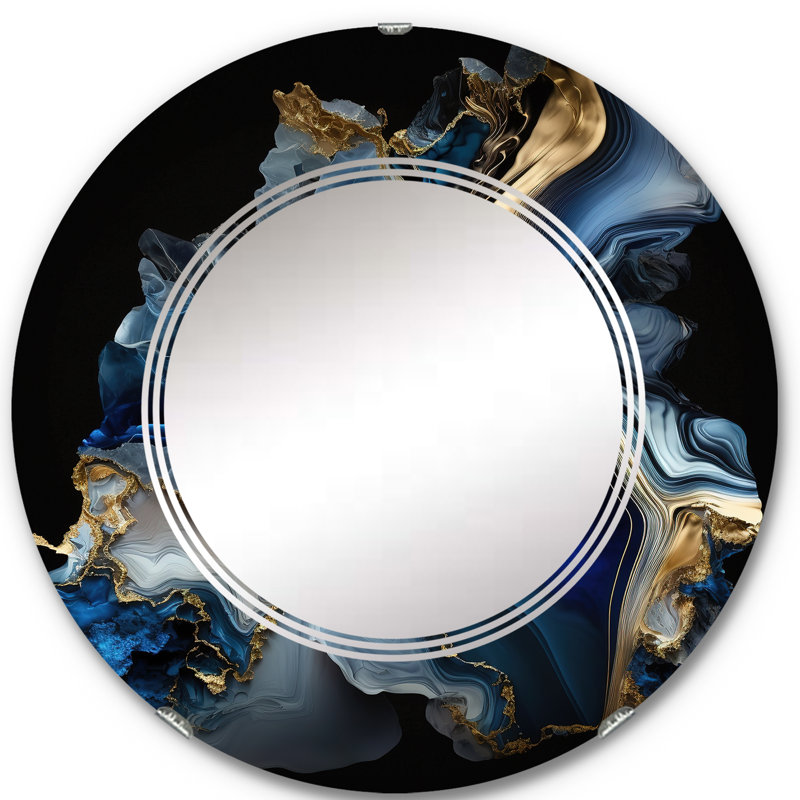 Pansir - Géode abstraite marbre bleu II - Miroir mural abstrait en marbre, 24 po x 24 po