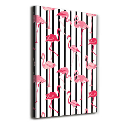 Flamingos And Stripes - Wrapped Canvas Print