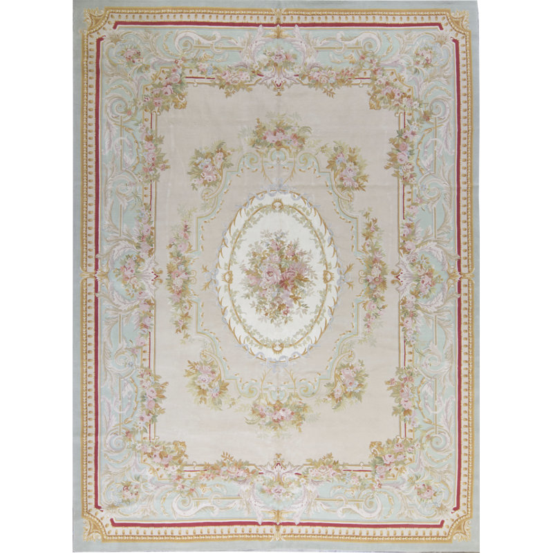 Tapis gris et vert noué à la main de haute qualité