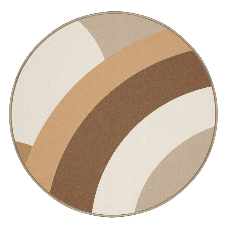 Tapis moelleux moelleux à motif géométrique minimaliste brun et beige, Rond 5 pi