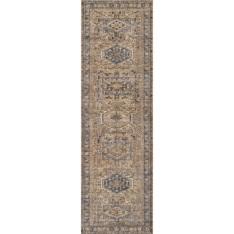 Tapis bleu campagnard en polyester Bungalow Bungalow, Tapis de couloir 2 pi 3 po x 7 pi 6 po