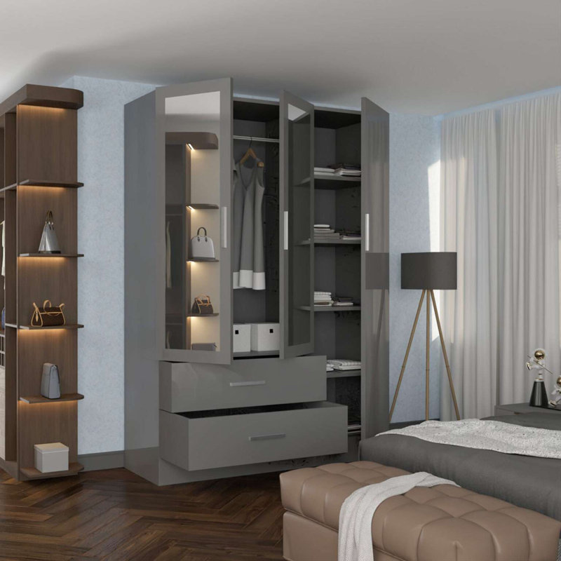 Manufactured Wood Wardrobe, Grey