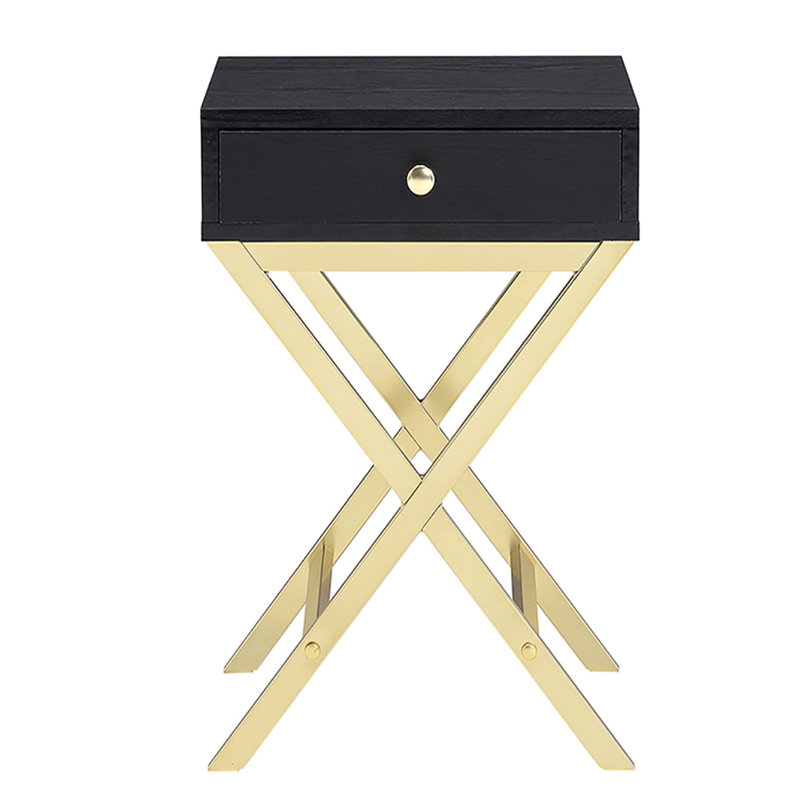 Table d'appoint rectangulaire avec tiroir au fini noir et laiton - Interior Decor Choice Accents Living Chic