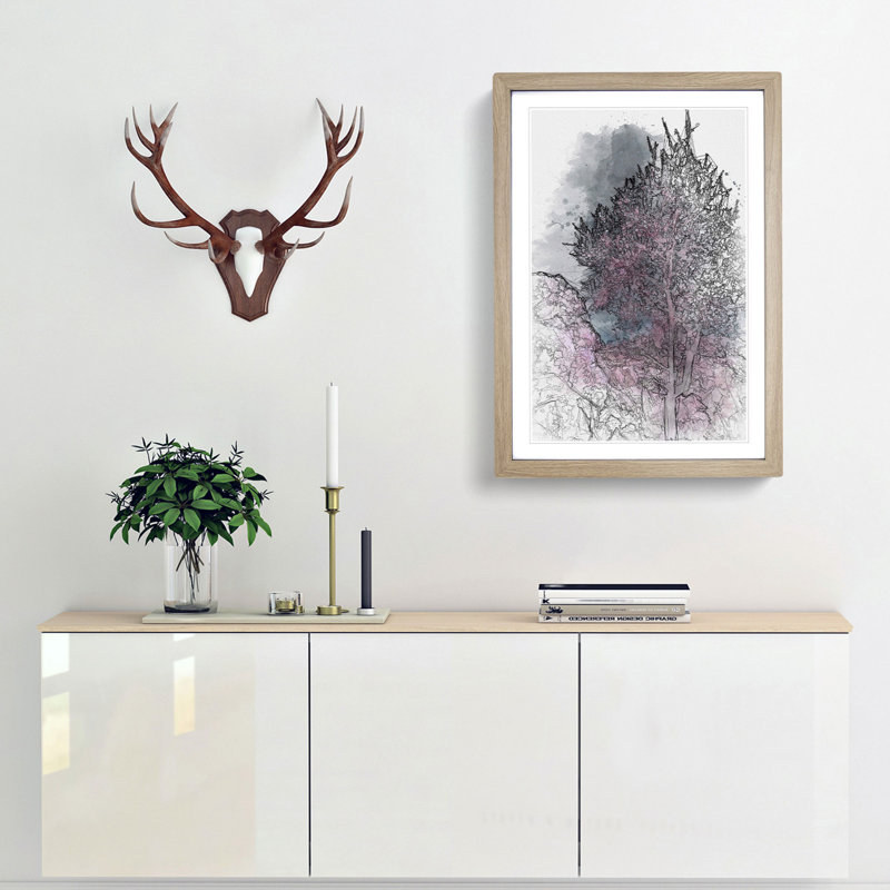Pink Trees in Malaga Spain - Picture Frame Graphic Art Print, 91cm H x 60cm W x 2cm D, Oak