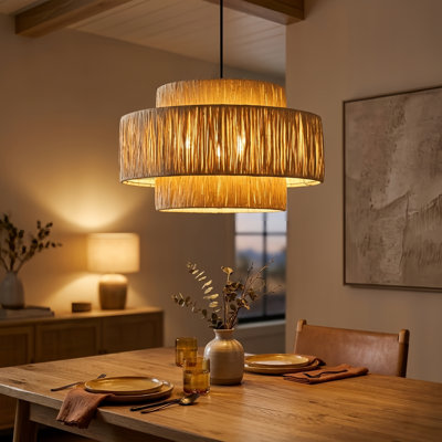 Frese 20" W 3-Light Rattan Drum Chandelier