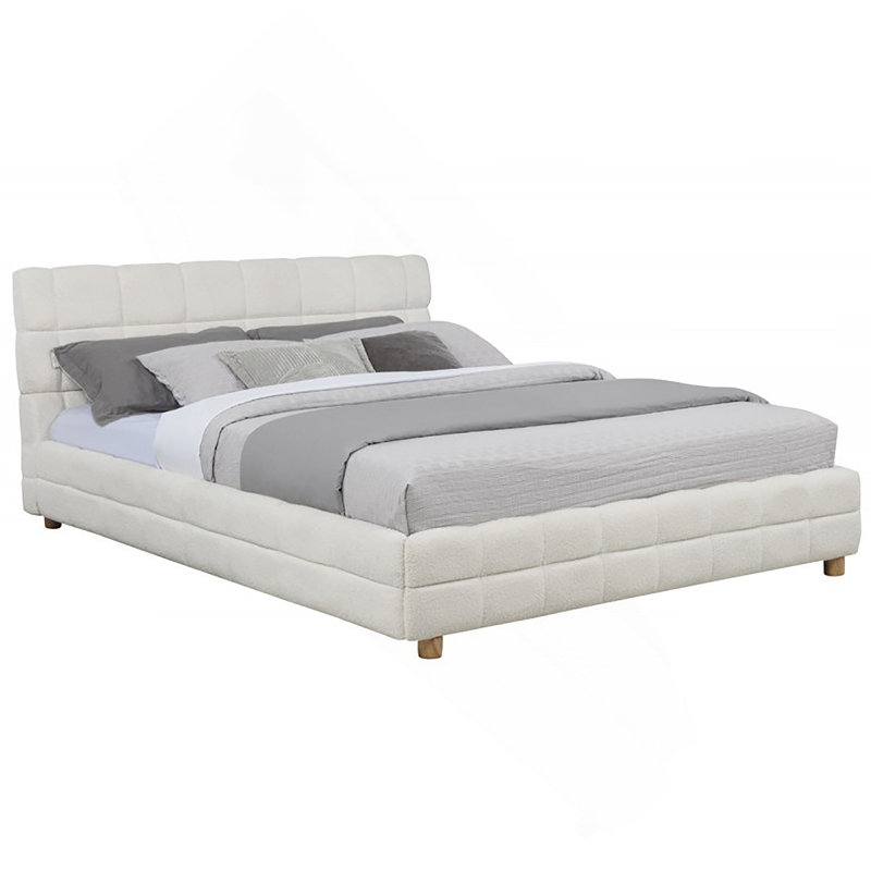 Grand lit plateforme Modern Modern, structure de lit rembourrée en tissu polaire doux, Blanc