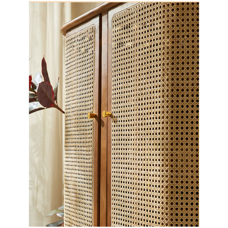 Armoire d'appoint en bois massif de rotin, Noir