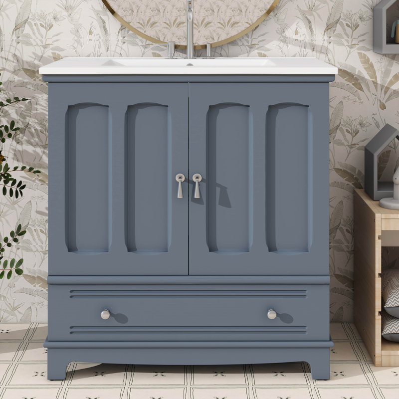 Meuble-lavabo de 30 pouces avec meuble-lavabo intégré, Bleu