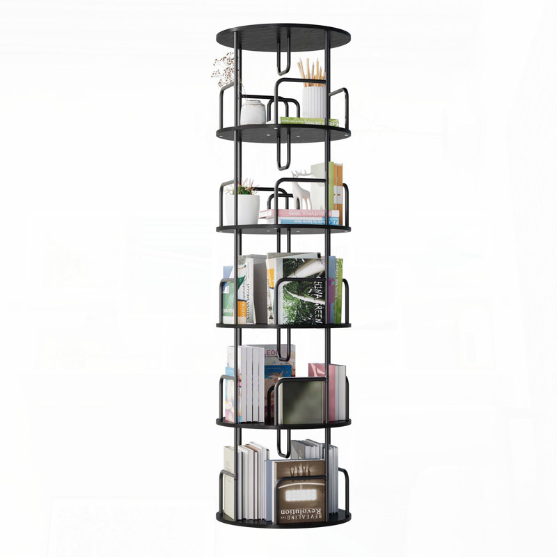 5-Tier Rotating Bookshelf Tower (Black), Black