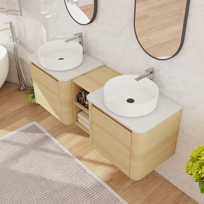 Meuble-lavabo double 60 po avec lavabo en céramique et meuble-lavabo mural 60 po