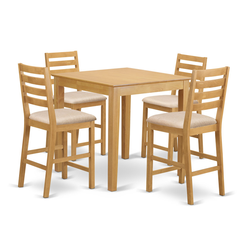 Ensemble de table de salle à manger à hauteur de comptoir 5 pièces comprenant une table de pub carrée et 4 chaises en tissu de lin, chêne