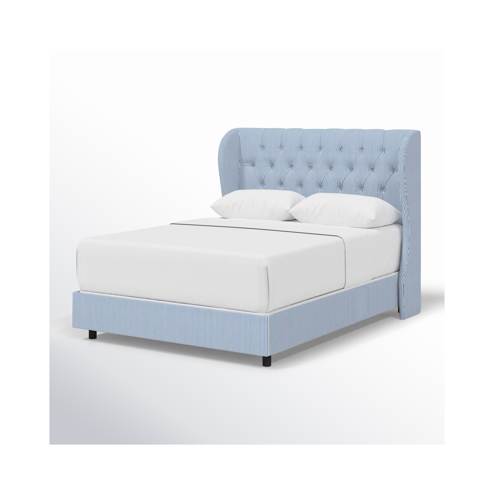 Tomey Upholstered Wingback Bed, Classic Gingham Tan, Twin