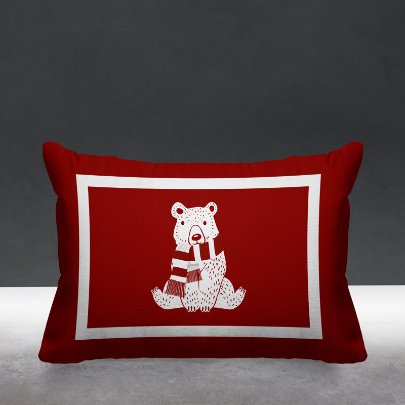 Coussin intérieur / extérieur Folk Christmas Bear, Rouge