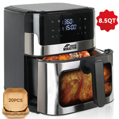 Friteuse à air, friteuses à air numériques de 8,5 pte de taille familiale, sans BPA, écran tactile intelligent avec 8 préréglages, friture à l'air, restes de réchauffement, repas de fête, cuisson rapide, va au lave-vaisselle, acier inoxydable 304