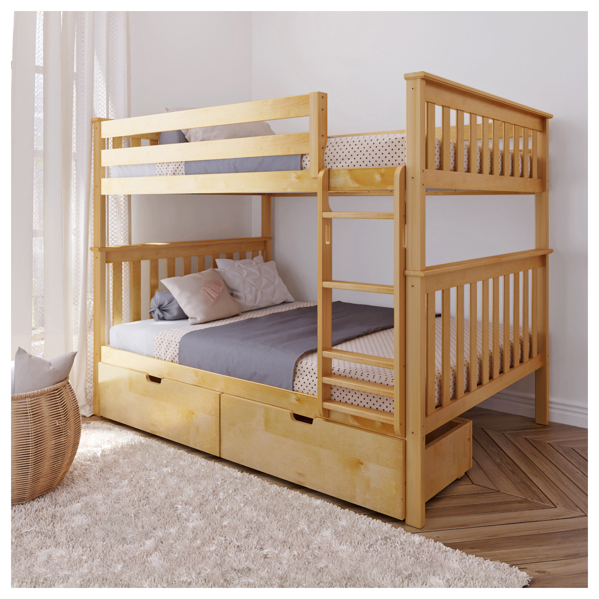 Bolles Kids Bunk Bed with Drawers, Full over Full, Natural