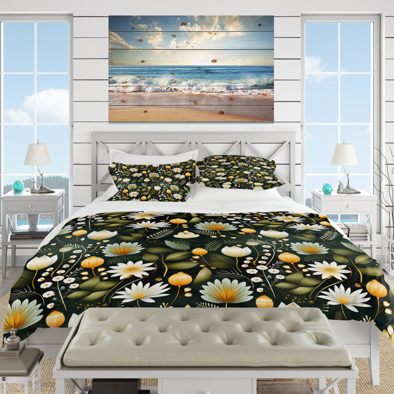 Ensemble de housse de couette Green Forest Botanical Pattern II, Housse de couette pour très grand lit et 2 très