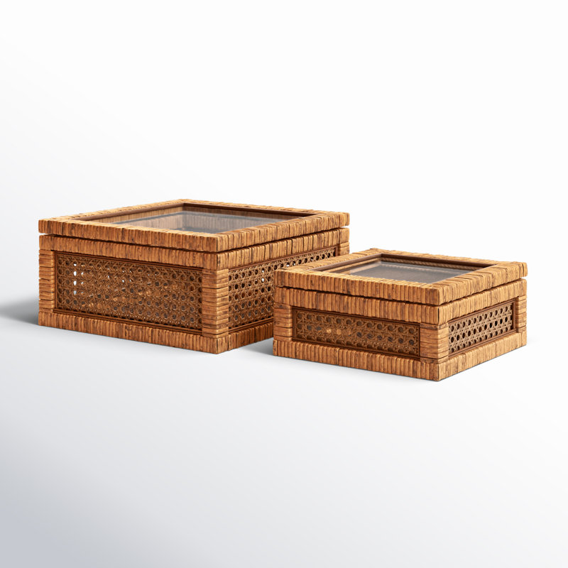 Edelie 2 Piece Decorative Box Set, Brown, 12 x 12 x 6