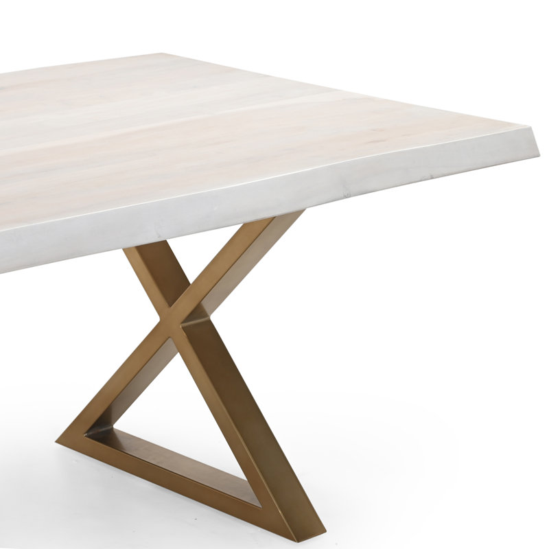 Brooks X Base Dining Table, 29.75"H x 79"L x 40"W, White Wash, Brass
