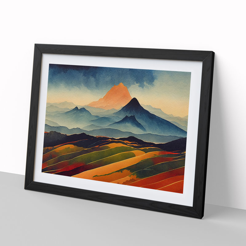 Watercolour Mountain Landscape Vol.3 - Single Picture Frame Print, Black Framed, 46cm H x 64cm W x 2cm D