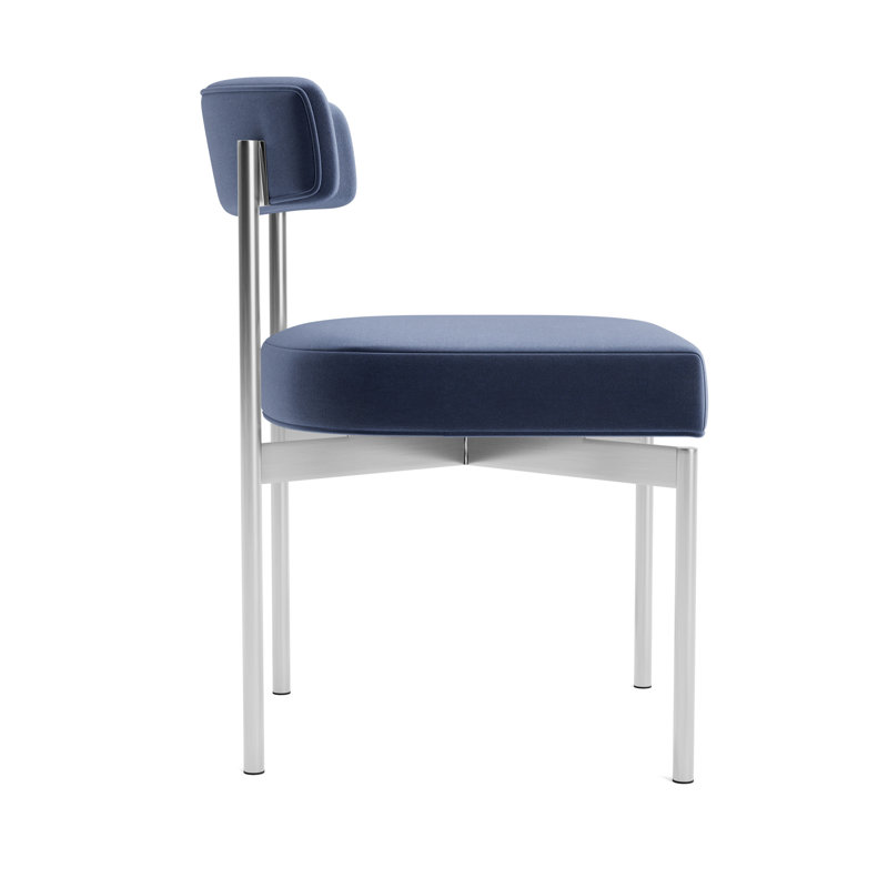 Remy Upholstered Dining Chair, Performance Velvet - Indigo, Brushed Stainless Steel