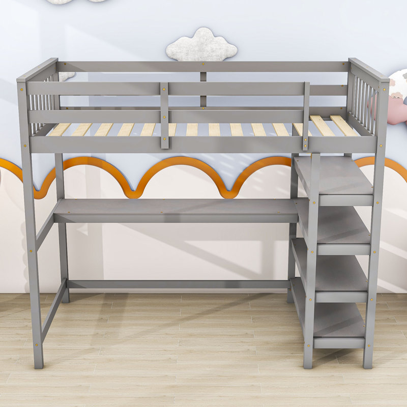 Lit mezzanine avec bureau intégré Heri par Harriet Bee, Simple, gris