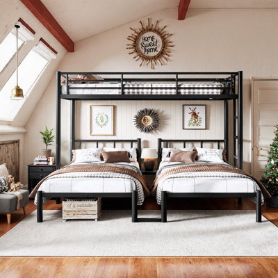 UnaNoxa Metal Triple Bunk Bed For 3 Kids - Twin Over Twin & Twin Xl, Space-Saving & Durable